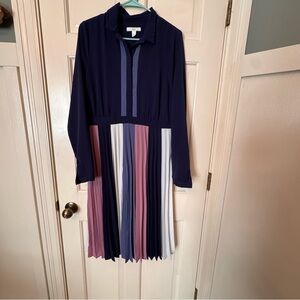 1901 colorblock pleated midi dress size medium